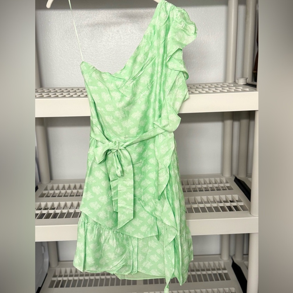 NWT Joie‎ Nerea Paisley One-Shoulder Dress Quiet Green and Porcelain Size 10